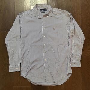 Ralph Lauren Yarmouth Blue and White Pinpoint Oxford Shirt Size Large